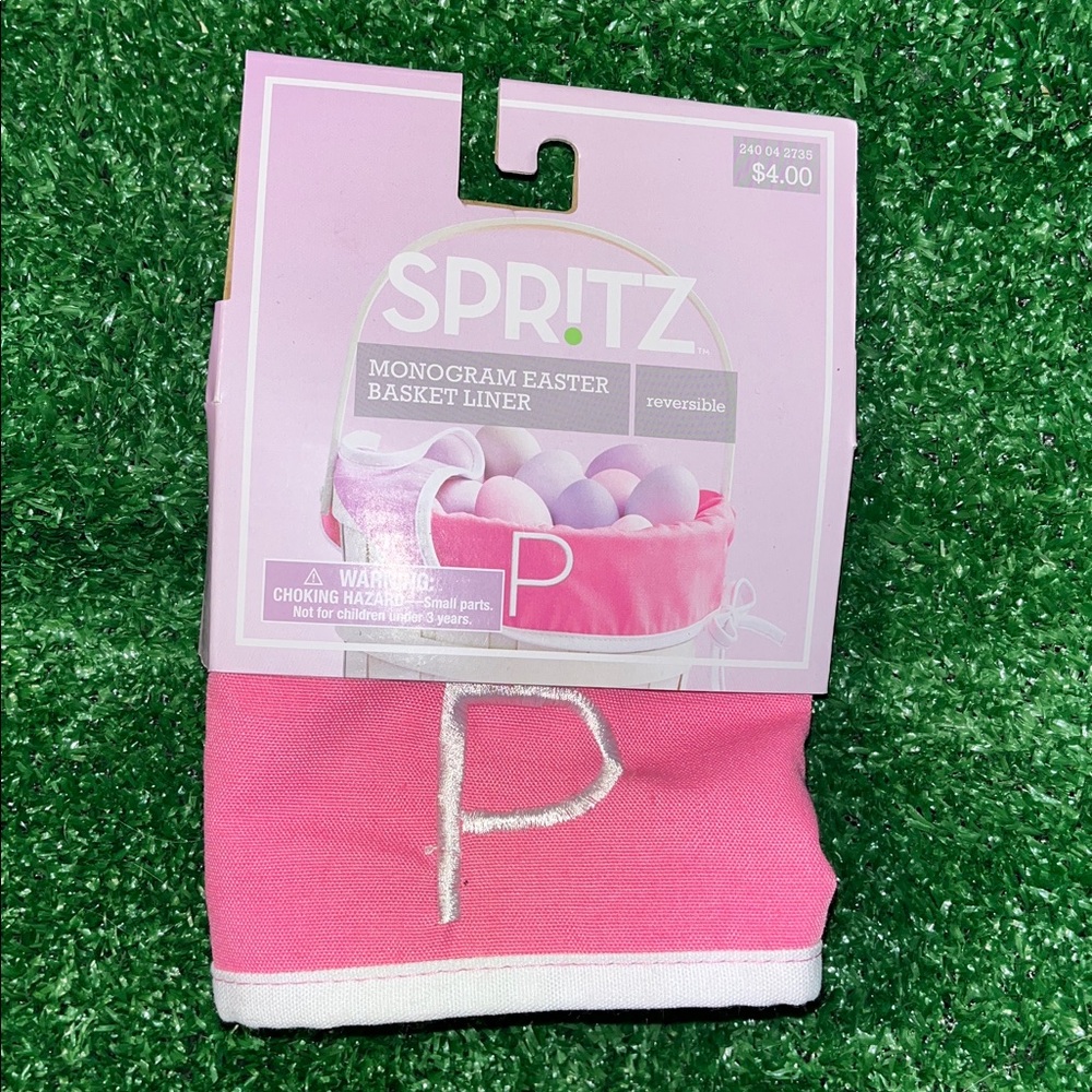 SPRITZ Easter Basket Liner P Monogram Pink/Purple reversible NEW
